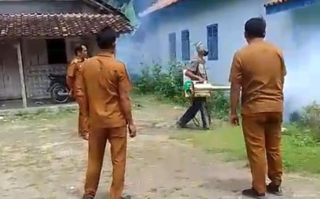 Kades Pematang Baru dan Perangkat Desa Lakukan Fogging di Seluruh Pemukiman Warga